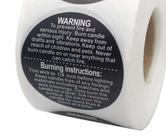 Pre printed warning stickers for candles