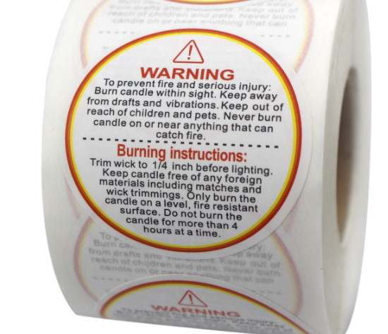 Pre printed warning stickers for candles